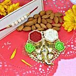White Pearl Rakhi And Ganesha Pooja Thali With Almonds