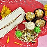 White Pearl Rakhi And Ganesha Pooja Thali With Chocolates