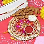 White Pearl Rakhi And Round Pooja Thali With Almonds