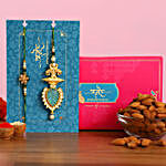 Ornamental Leaf Lumba Rakhi Set With Healthy Almonds