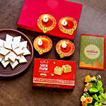 Diwali Diyas With Greeting Card & Sweets