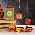Set Of 4 Beautiful Diyas With Bells And Greeting Card