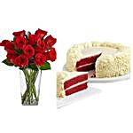 Red Velvet Cake And Red Roses