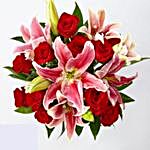 Blooming Lilies And Roses Bunch