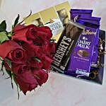 Happy Valentines Day Chocolates And Red Roses Bunch