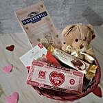 V Day Special Teddy And Assorted Chocolates Hamper