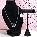 Love In Heart Necklace And Silver Tone Earrings