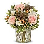 Elegant Pink Roses And White Lisianthus Vase