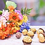 Blissful Mixed Flowers Bouquet And Ferrero Rocher