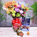 Lovely Mixed Flowers Bouquet And Ghirardelli Chocolate
