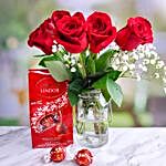 Romantic Red Roses Bouquet And Lindt Chocolate
