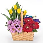 Vibrant Assorted Flowers Basket Arrangement