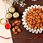 Red Beads Designer Rakhi With Almonds & Ferrero Rocher