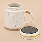 White N Gold Ceramic Mug With Mirror Lid