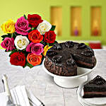 Chocolate Cake with Assorted Roses
