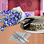 Black & White Mousse Cake With Orchids Gift