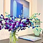 Blue Orchids Glass Vase