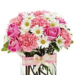 Delightful Mixed Flowers In Rectangular Vase