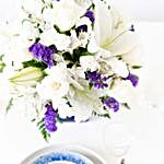 Exquisite Mixed Flowers Blue Vase