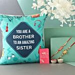 Bro To Amazing Sis Cushion n Designer Rakhi Set C