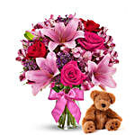 Lily and Rose Joy Bouquet with Teddy Bear
