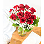One Dozen Red Roses with Heart Balloon
