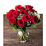 One Dozen Red Roses with Heart Balloon