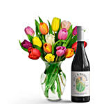 Rainbow Tulip Bouquet with Red Wine