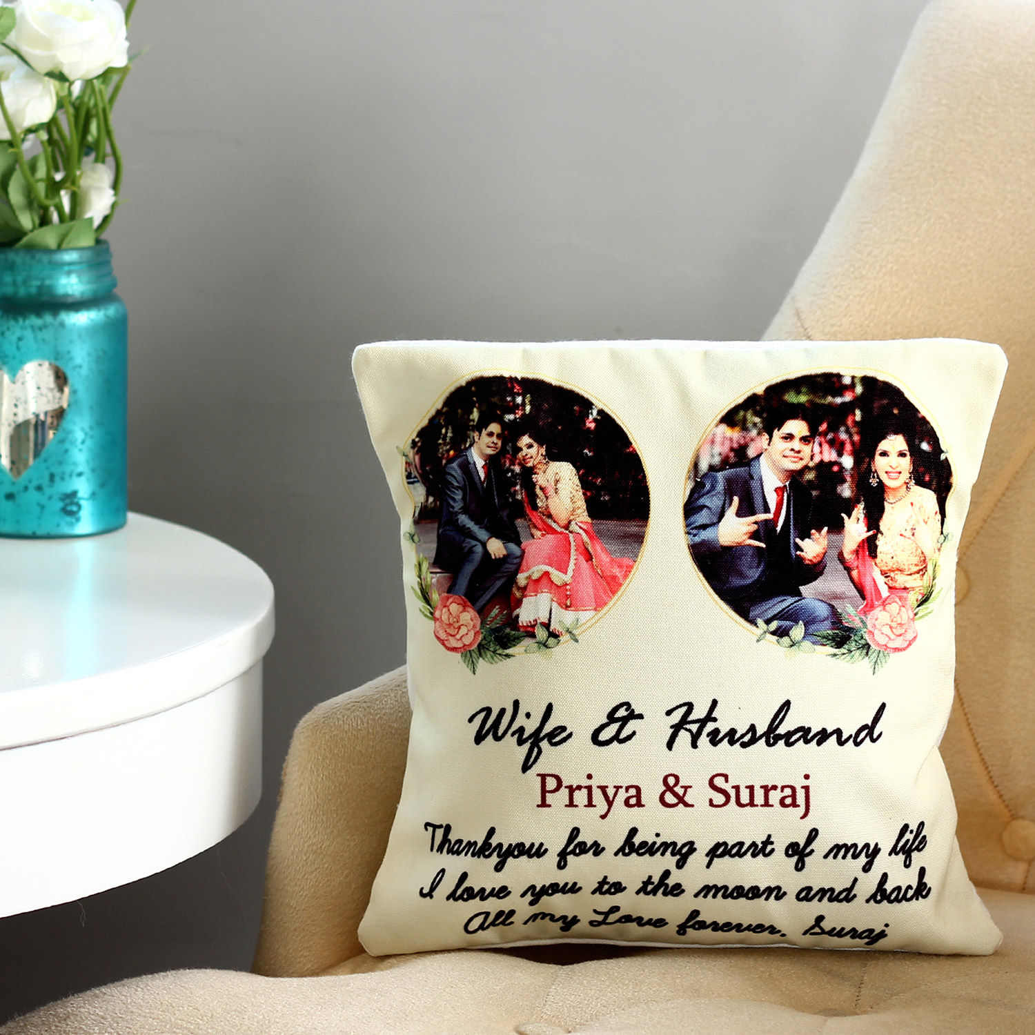 Personalised Wife and Husband Cushion