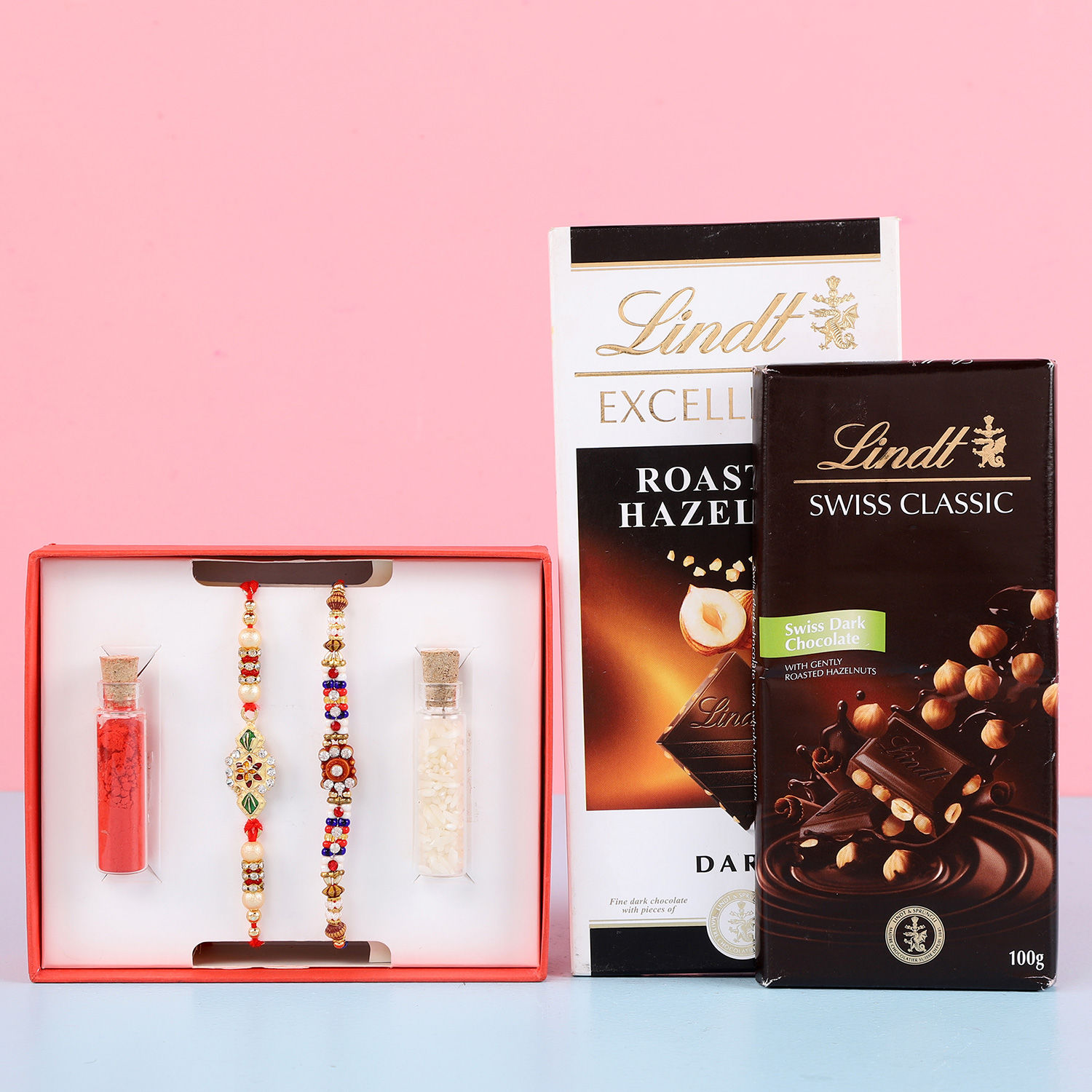Buy/Send Meenakari Rakhi & Premium Lindt Chocolate Combo Online- FNP