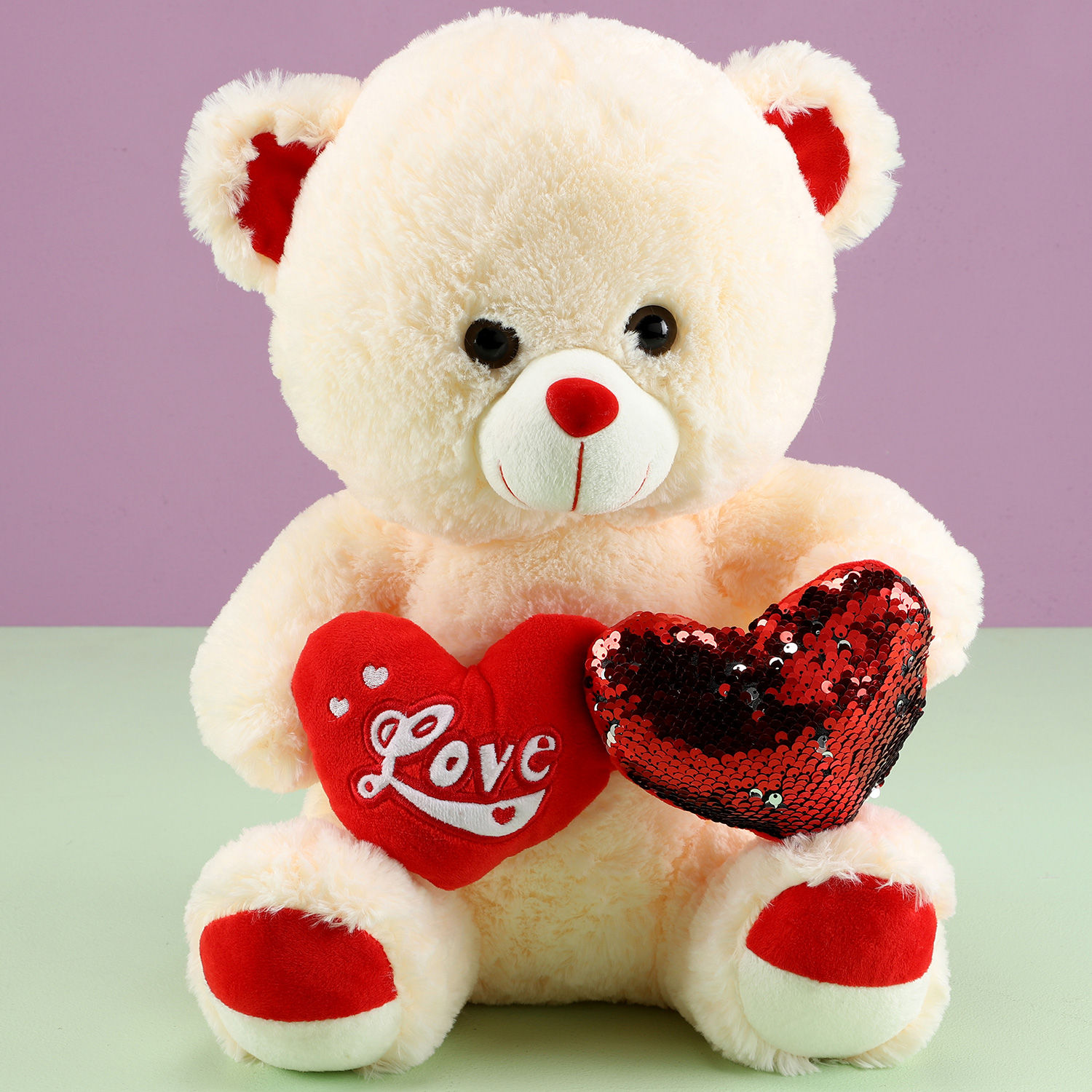 BRITTO Love Bear ハート マルチカラー 2ND EDITION Buy/Send Cream Coloured Teddy Bear With 2 Hearts Online- FNP
