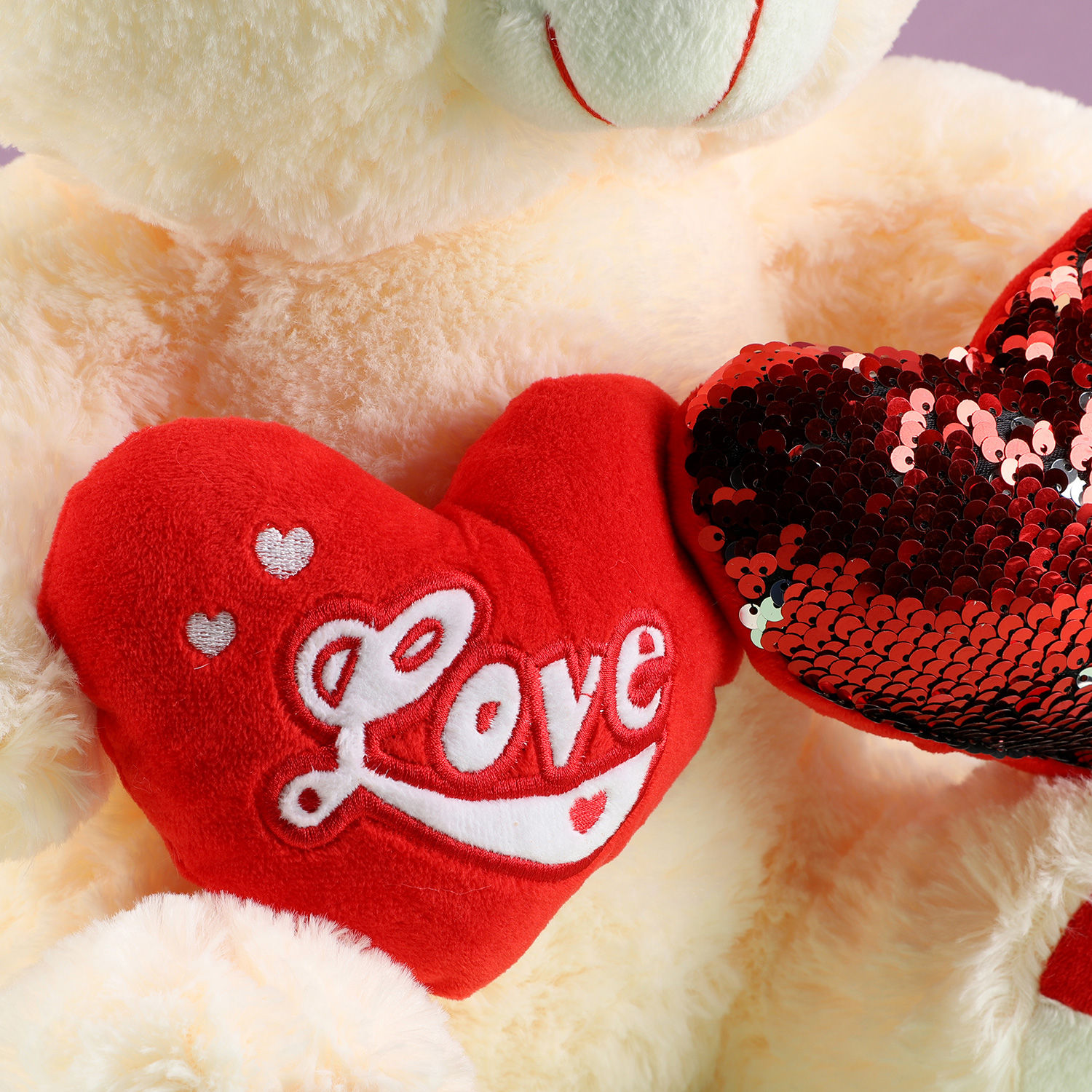 Buy/Send Cream Coloured Teddy Bear With 2 Hearts Online- FNP