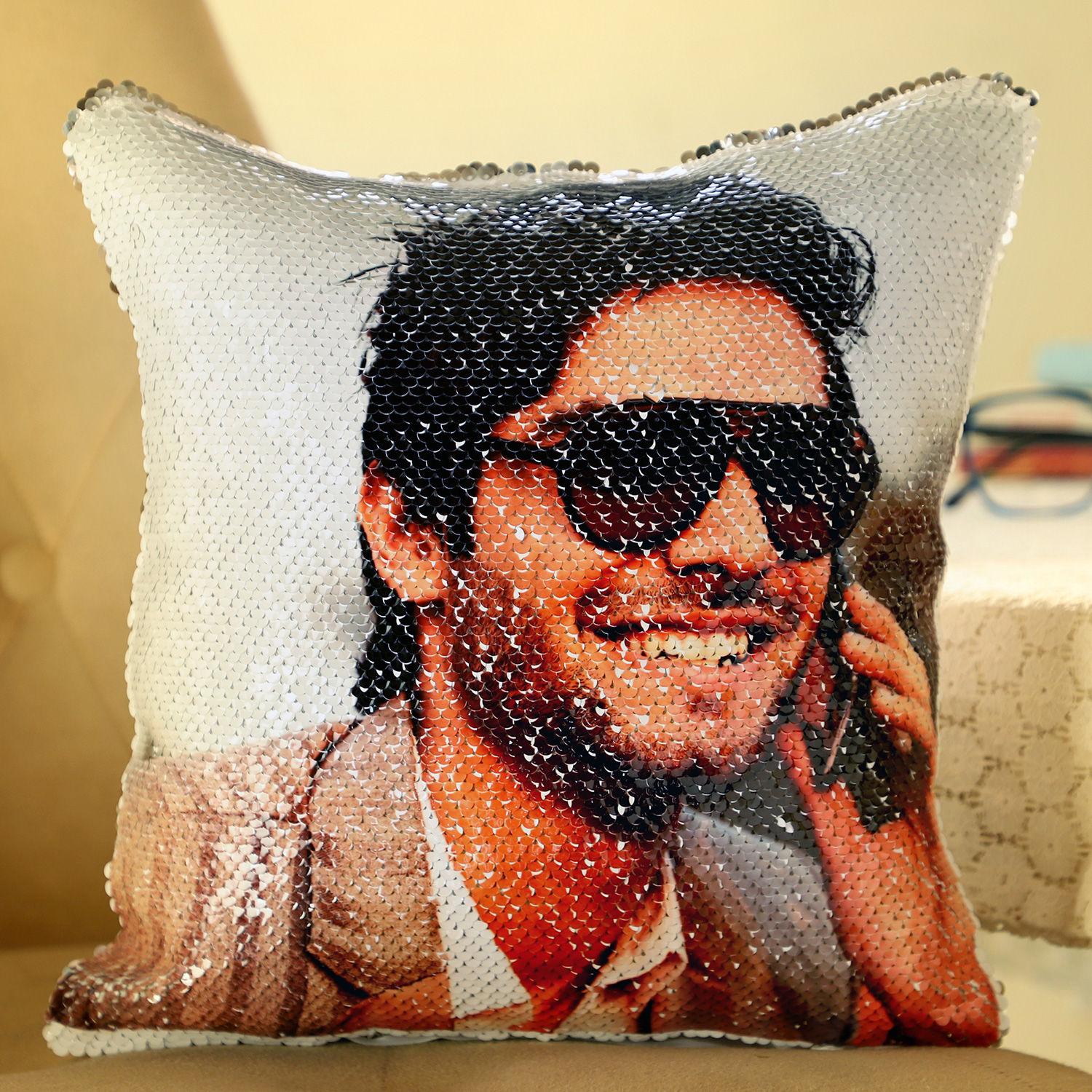 personalised sequin cushion