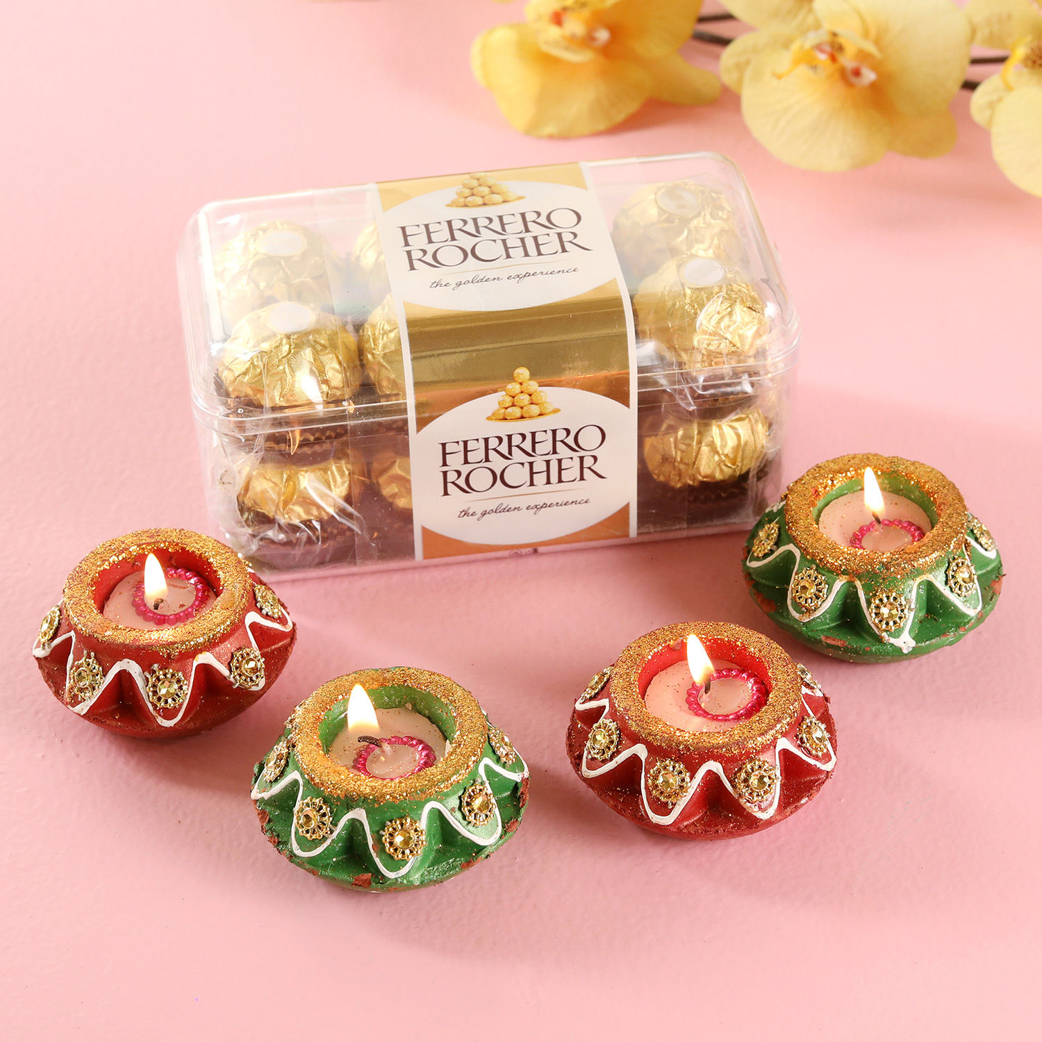 Buy/Send Ferrero Rocher & Aesthetic Matki Diyas Online- FNP