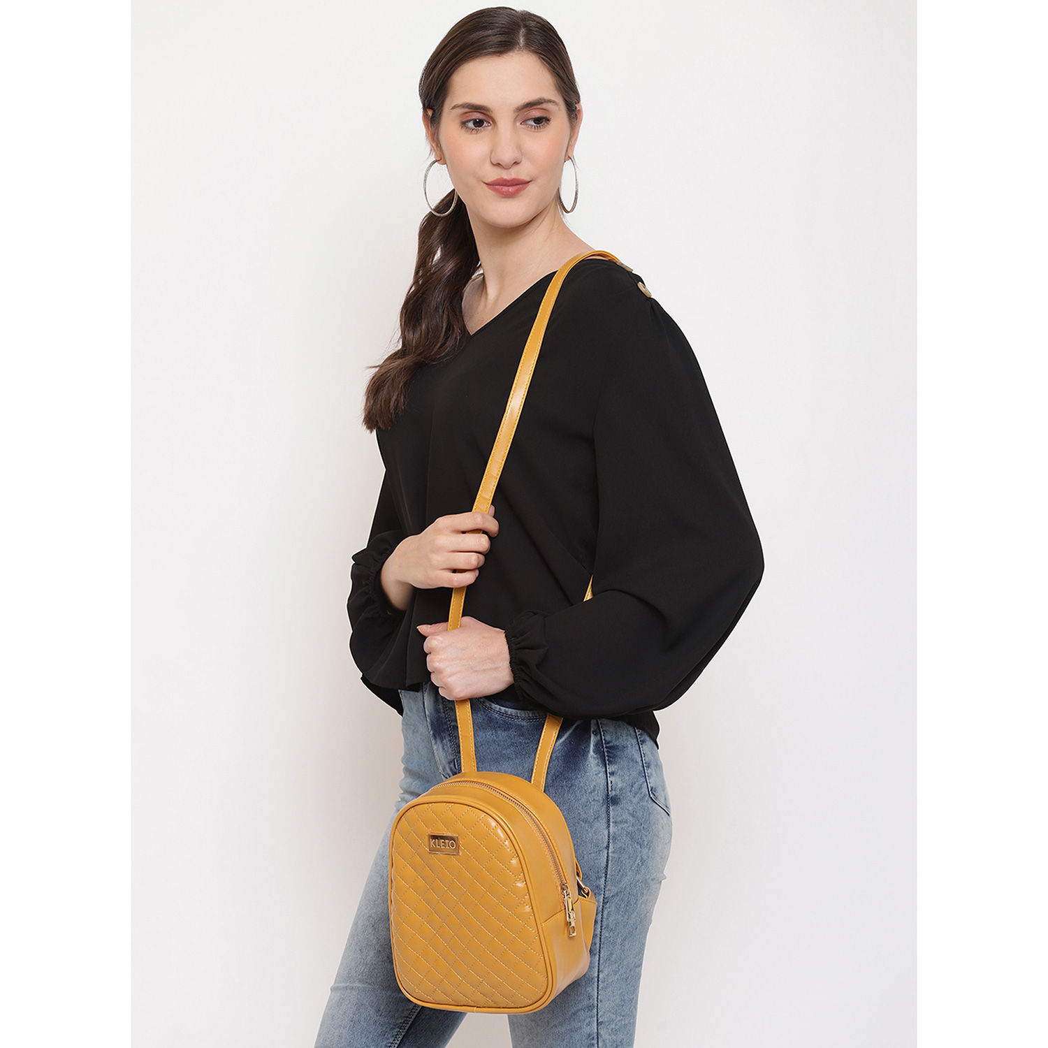 Buy/Send Kleio Mustard Quilted Backpack Online- FNP