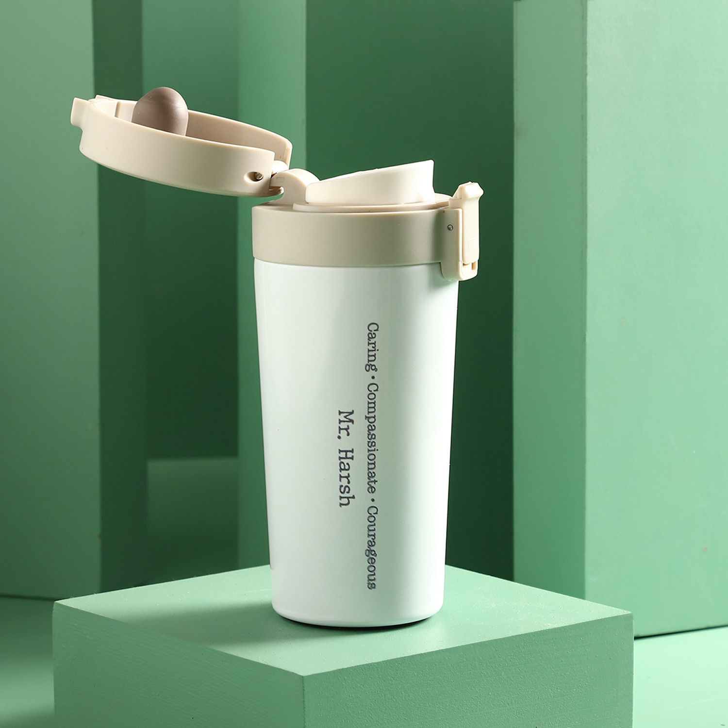 Personalized Juice/Coffee Tumbler With Glass Straw Leather Band - White / Pieces