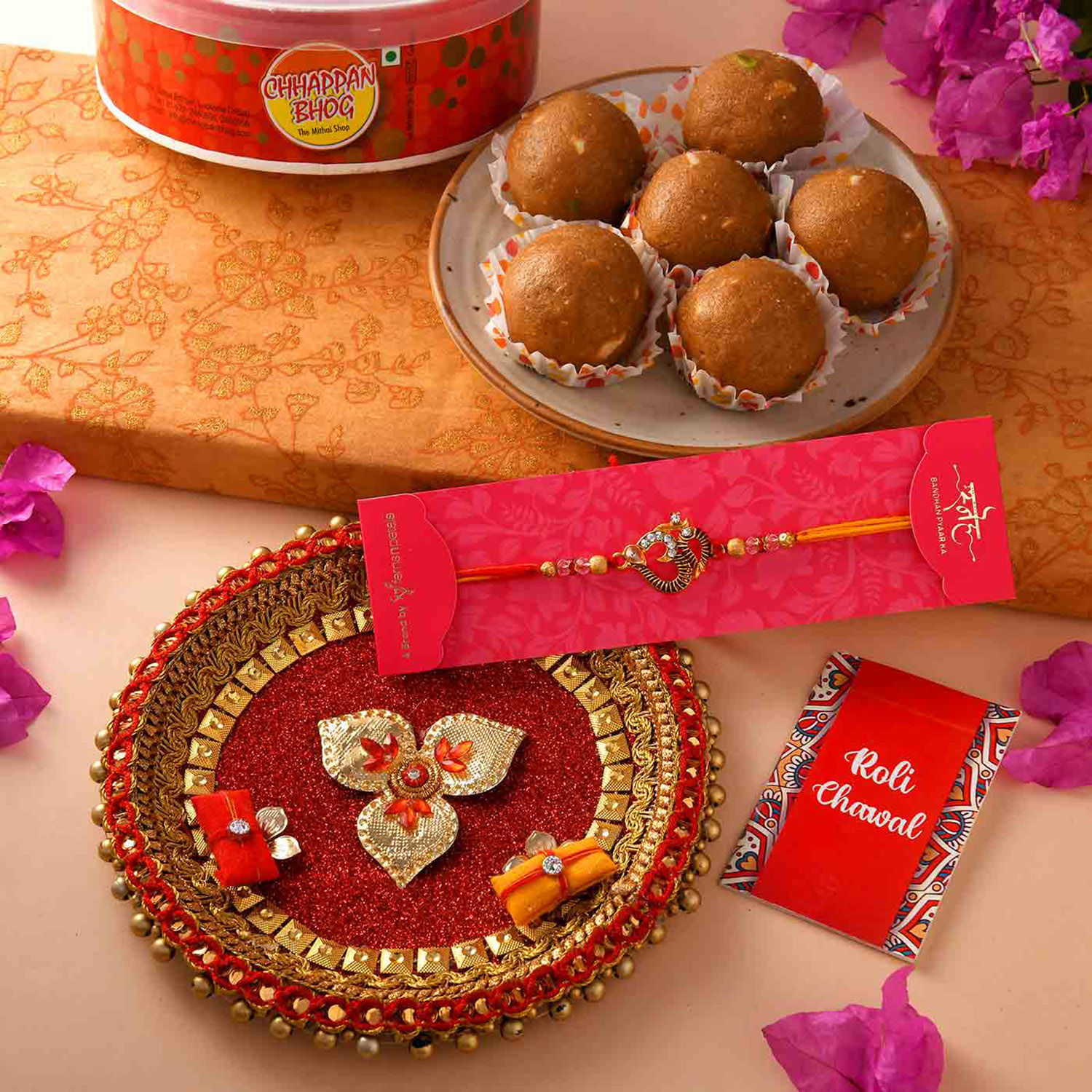 Buy/Send Sneh Om Rudraksha Rakhi With Pooja Thali N Laddoos Online- Fnp
