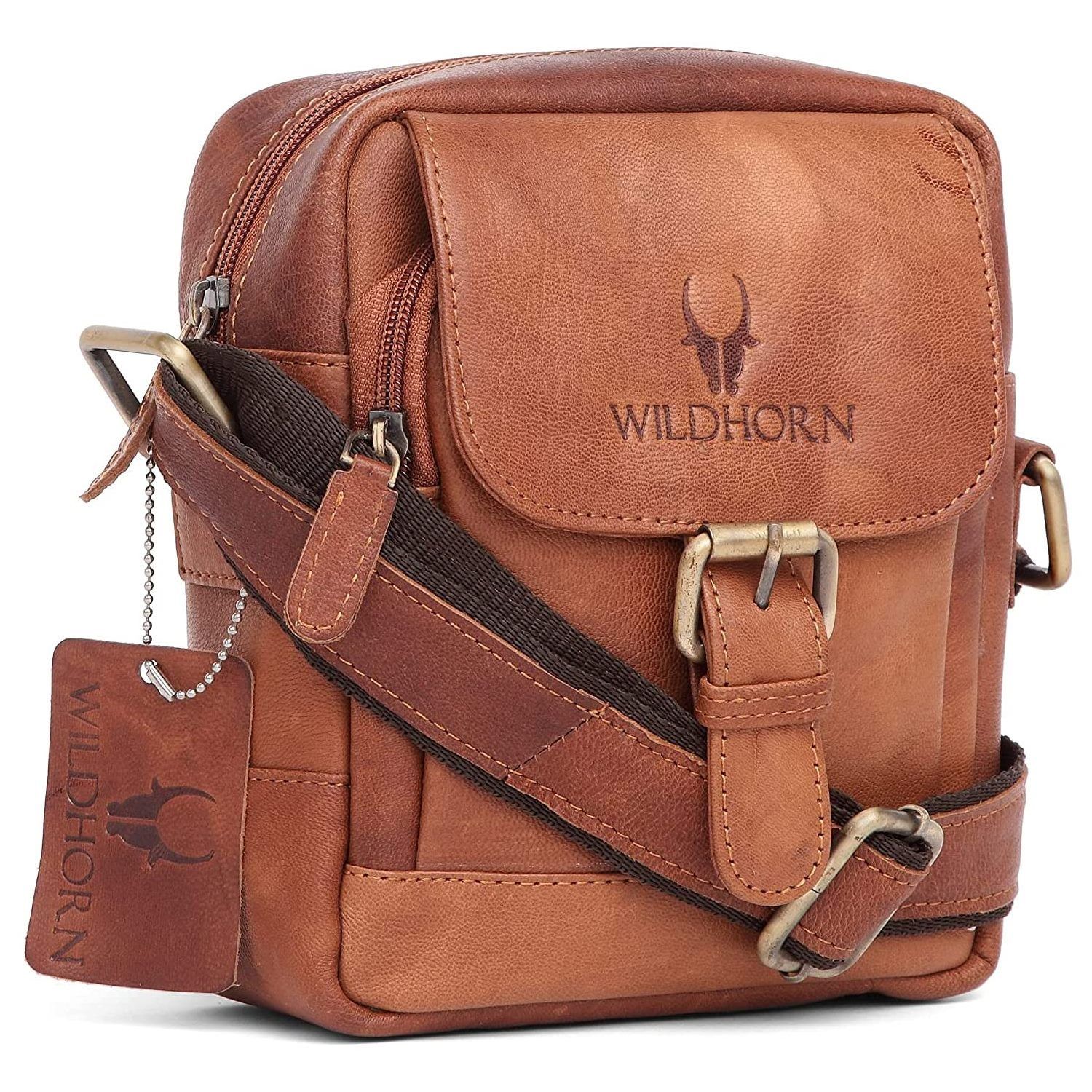 Buy/Send Leather Sling Bag For Men-Tan Online- FNP